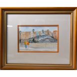 Olivia Hayes - Ha'penny Bridge, Watercolour image 5½”x 8 ¼” wide, Frame 13”x 16” wide -Olivia also