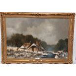 Brugman (Dutch artist who studied in Arnhem and Amsterdam) Winter Scene on a Dutch River Bank In a