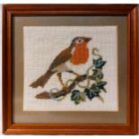 Wool work the Robin Framed glazed and mounted Frame size 8 ½” x 9 ” wide
