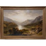 George Cole (!810-1883) Thirlmere 1878 Charming oil on canvas, relined. A farmer and his dog takes