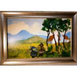 R. Dunleavey Oil on Board Harvest time signed lower left Frame size 15 ½ ” high by 22 ½ ” wide