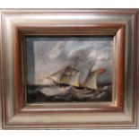 Oil Painting of Ships at Sea In Dated 1835 Verso paper label with name K. C Fonnereau Verso paper