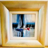 ACRYLIC ON CANVAS -SHOWING SAILBOATS IN A HARBOUR -SIGNED BOTTOM LEFT - UNKNOWN - BY IMAGEDESIGNS -