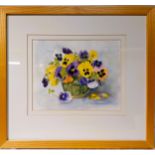 Wil Shop-Hartmann - Watercolour - Bowl of Flowers Framed glazed and double mounted Frame size