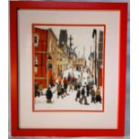 After L.S Lowry- The Organ Grinder - A Wool work depiction of Lowry's famous painting copied in