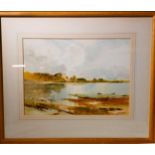 G. Morris-Coastal Castle scene Watercolour signed lower right, Framed, glazed and cut card