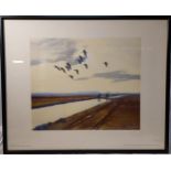 Peter Markham Scott -The Wide Fens Pinkfeet 1951 -Medici Society Print 1958 Ref M.A.S 182 Frame size