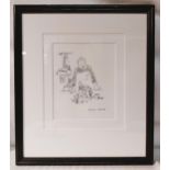 Louise Ann Chelin? The Country cook Pen and Ink Framed glazed and double mounted Frame size 131/2” x