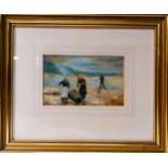 M. Moore “The Shrimpers” Gouache signed lower right Framed glazed and mounted Frame size 8 ¼ ” x 10”