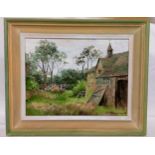 Sheila Turner - Oil on Canvas-Hillbark Farm Frankby - signed to lower right. Sheila Turner 79 A