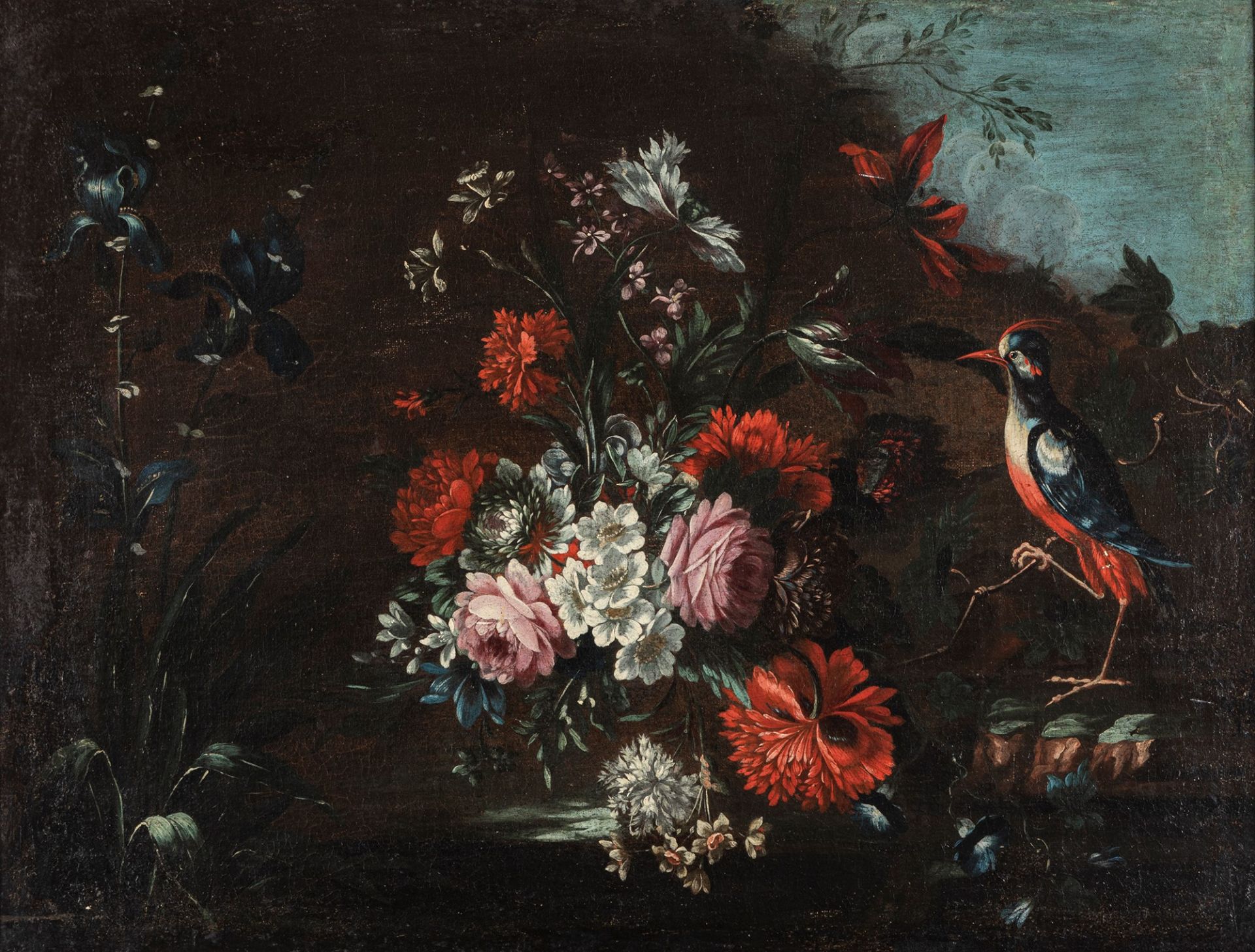 Scuola emiliana, fine secolo XVII - inizio secolo XVIII - Flowers with woodpecker en plein air - Image 2 of 3