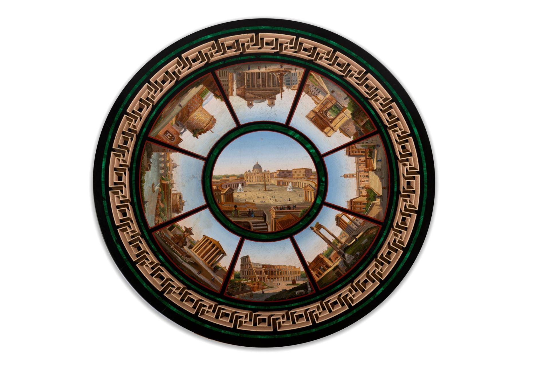 Scuola romana, metˆ del secolo XIX - Circular top in micromosaic with views of Rome
