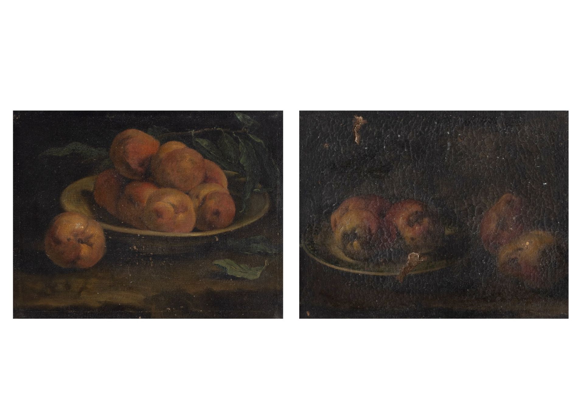 Scuola lombarda, secolo XVII - Peaches in a plate; and Apples in a dish (en pendant)