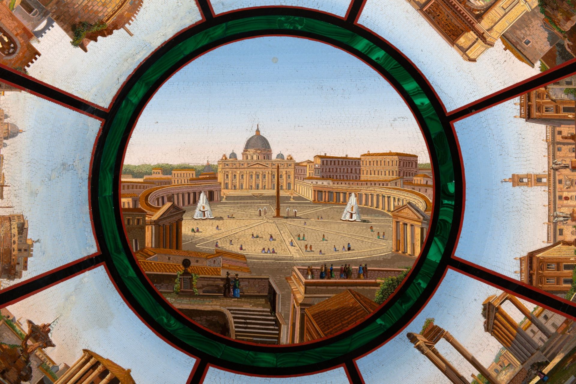 Scuola romana, metˆ del secolo XIX - Circular top in micromosaic with views of Rome - Image 2 of 10