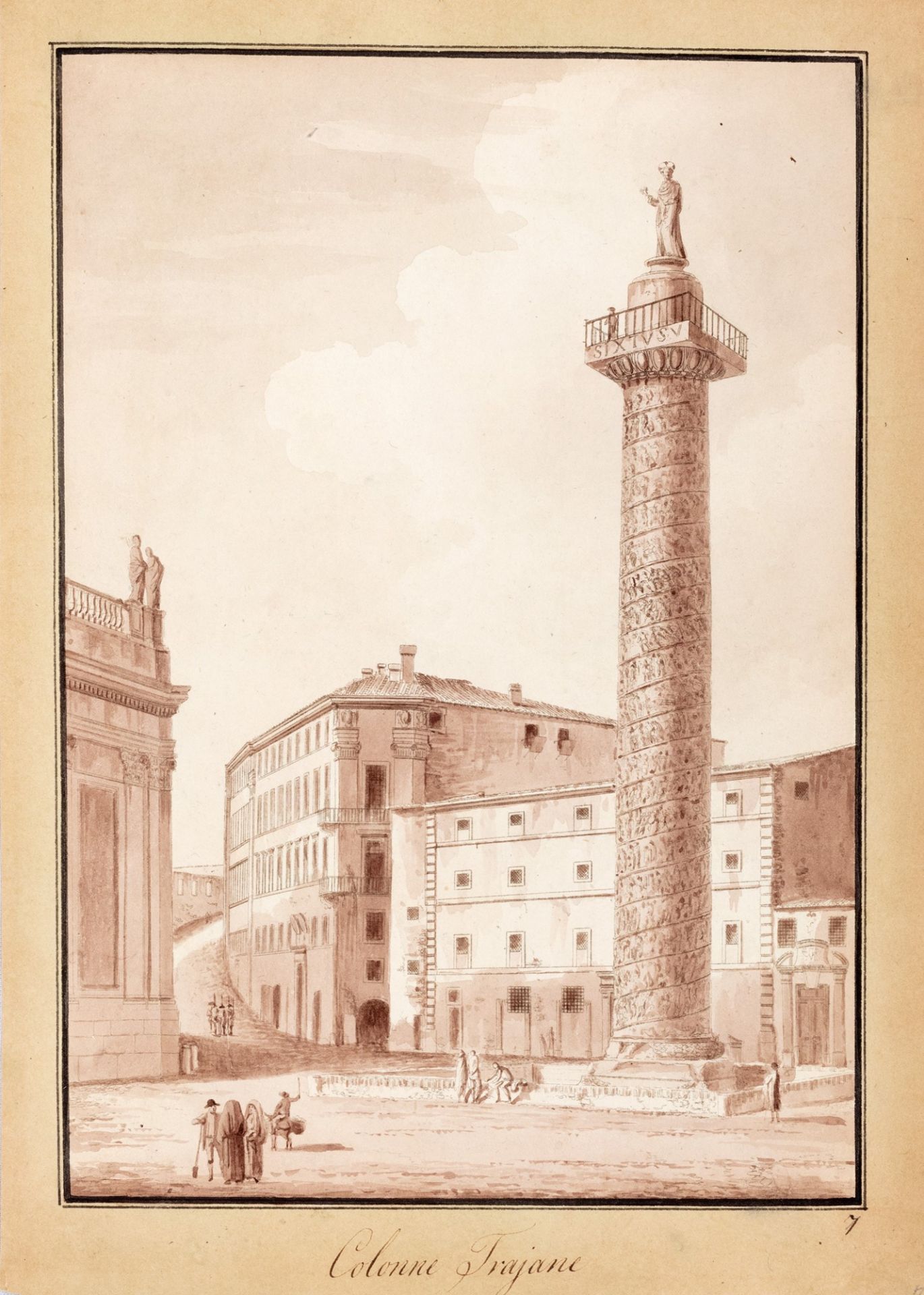 Scuola italiana, secolo XIX - View of the Trajan's Column in Rome