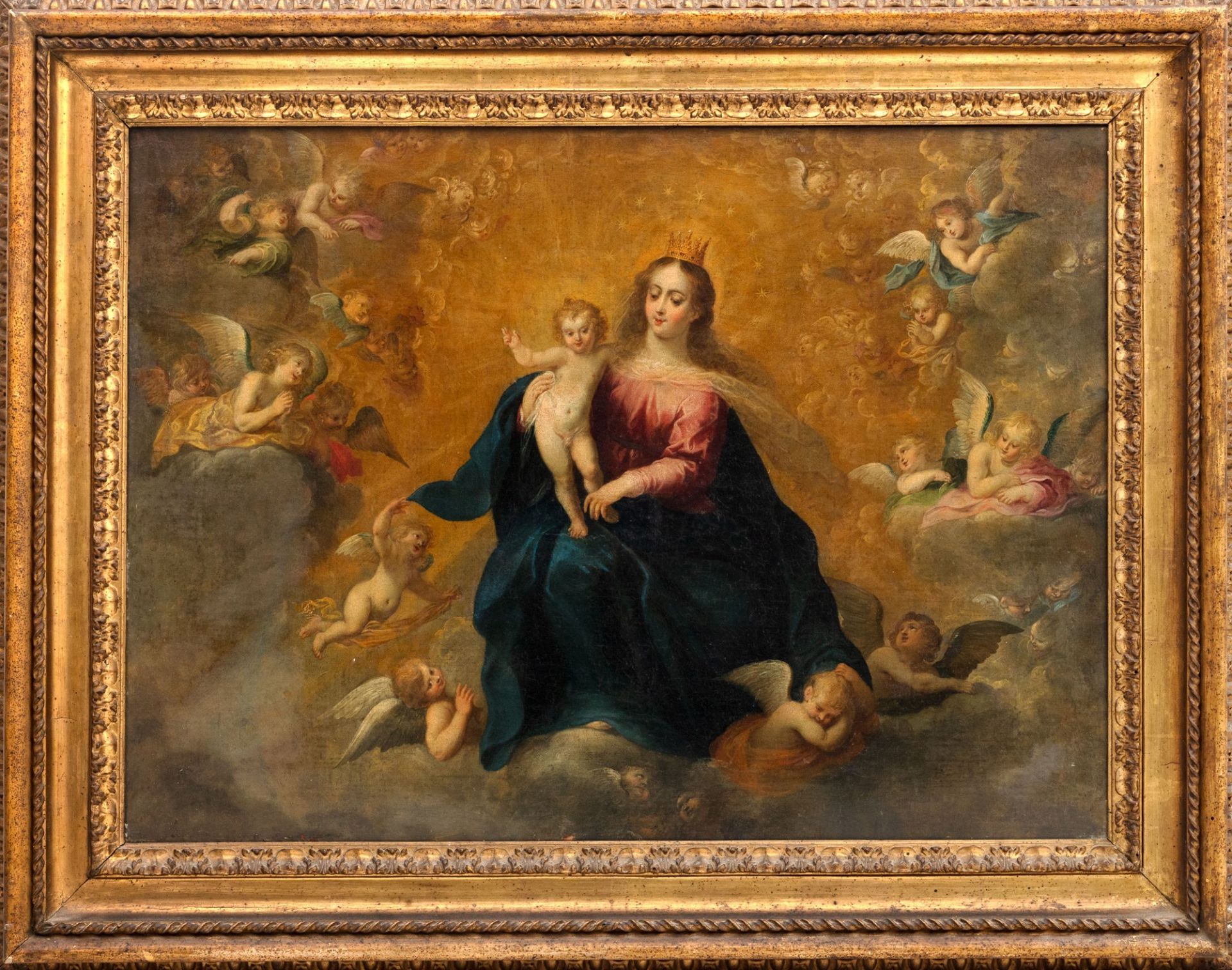 Scuola fiamminga, secolo XVII - Madonna and Child in Glory among Angels