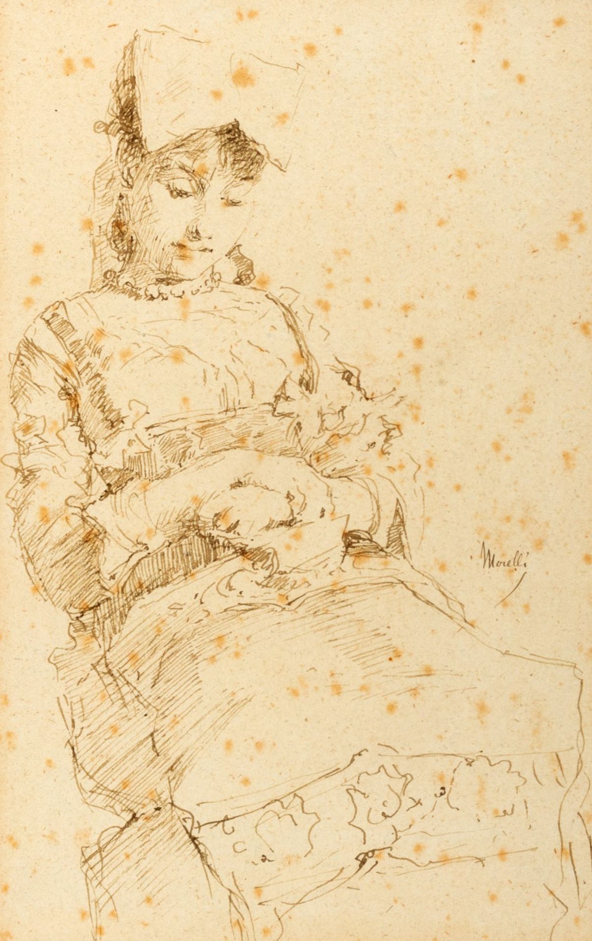 Attribuito a Domenico Morelli (Napoli 1826 - 1901) - Young peasant woman sitting