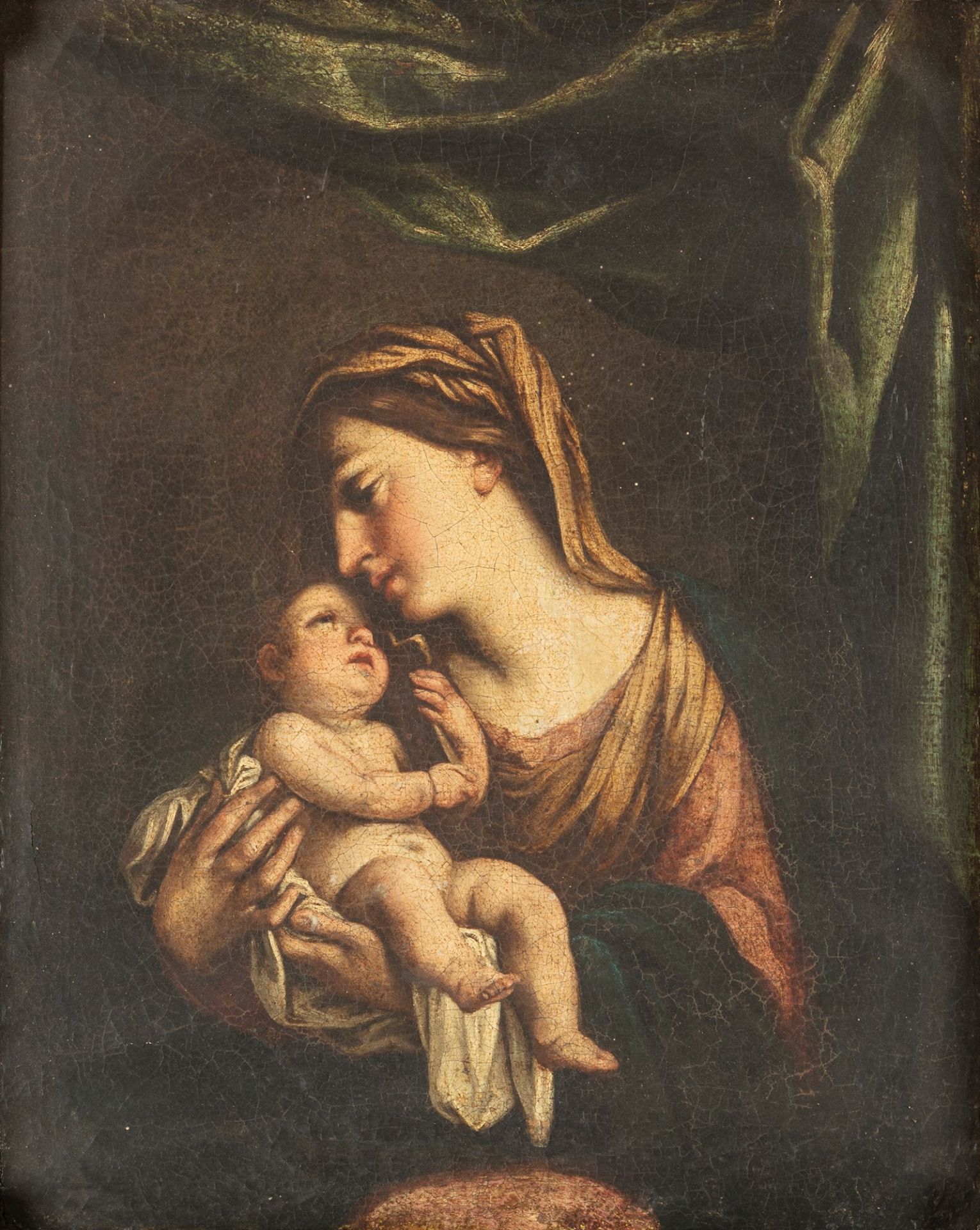 Scuola romana, fine secolo XVII - inizi secolo XVIII - Madonna with Child and green drapery in the b - Image 2 of 3