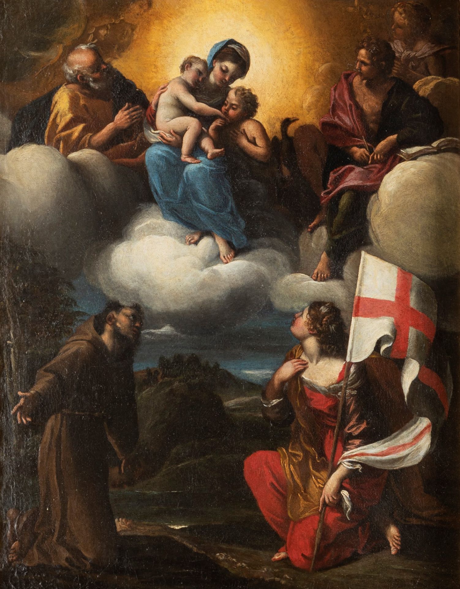 Scuola emiliana, secolo XVII - Madonna with Child in Glory, the infant Saint John, Saint John the ev - Image 2 of 4