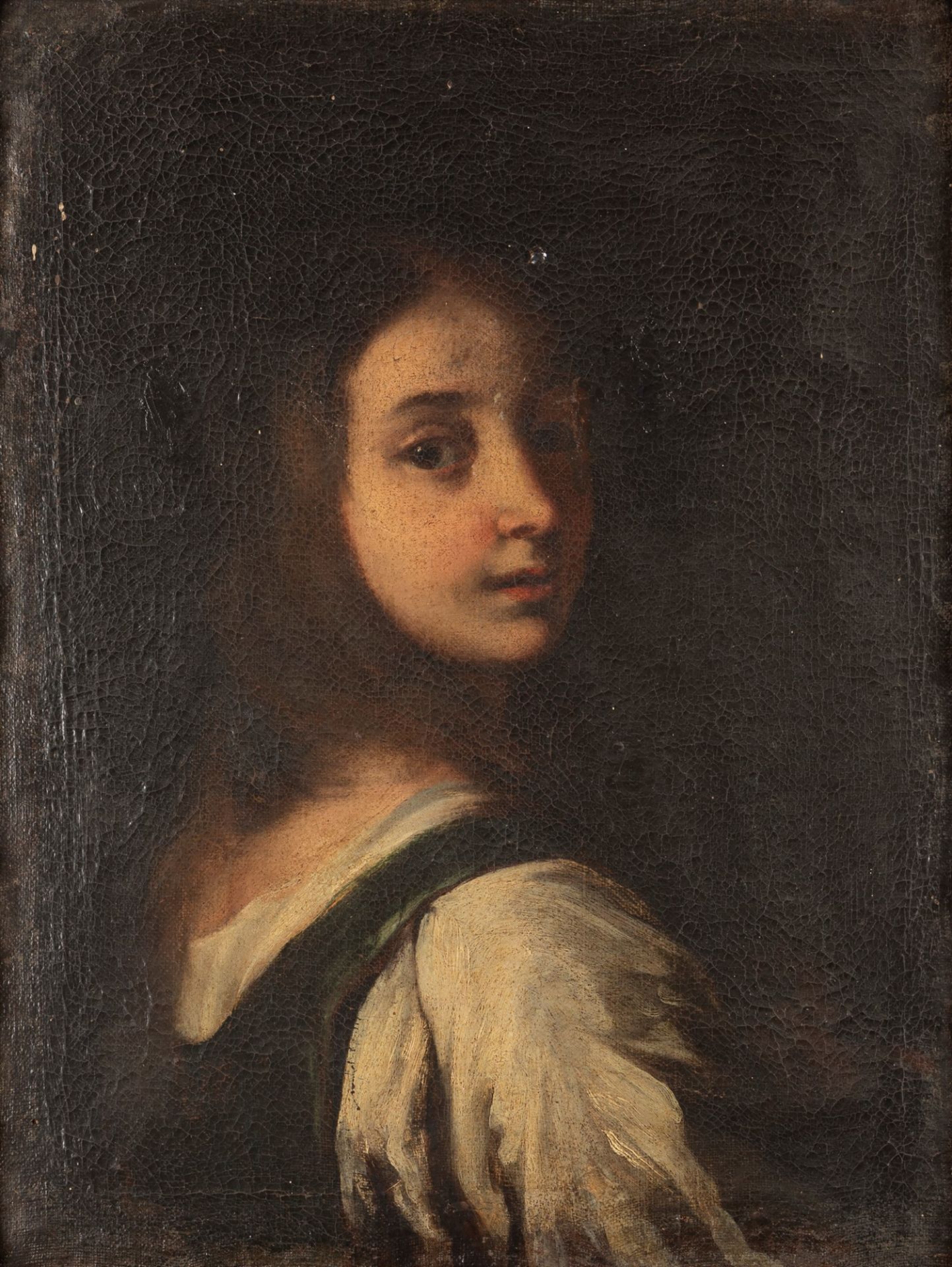 Scuola dell'Italia settentrionale, secolo XVII - Half-length portrait of a young girl with a white s - Image 2 of 3