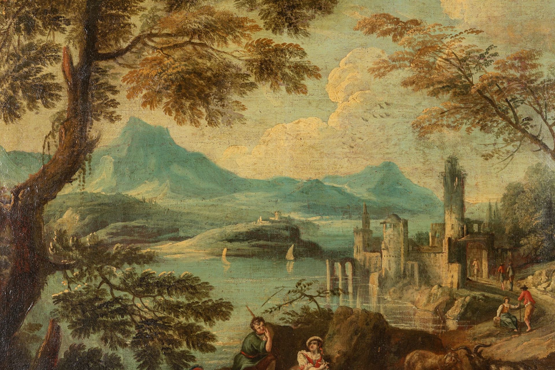 Scuola veneta, fine secolo XVIII - inizi secolo XIX - River landscape with resting shepherds and her - Image 2 of 3