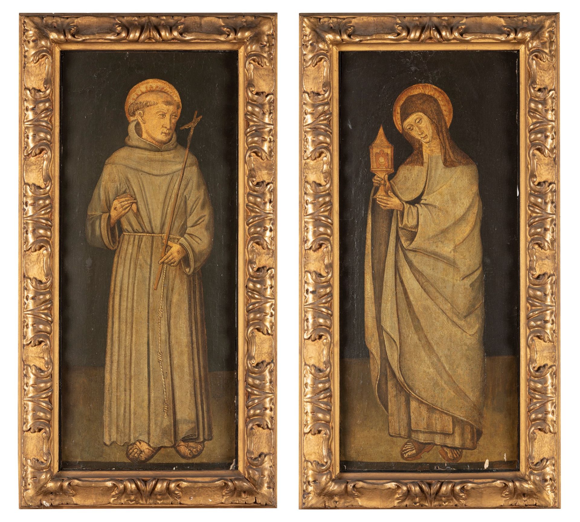 Pittore popolare, secolo XV, e restauratore moderno - Saint Francesco and Saint Chiara (en pendant)