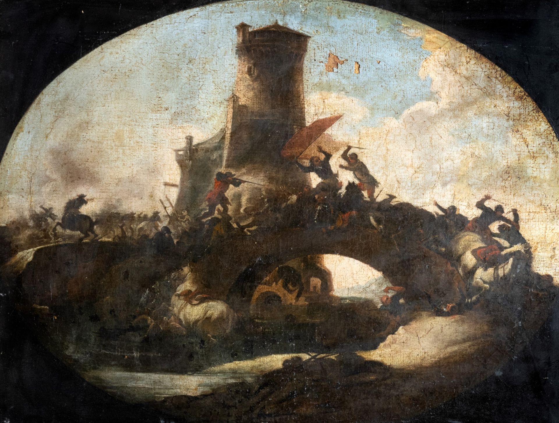 Antonio Calza (Verona 1653-1714) - Battle scene near a bridge