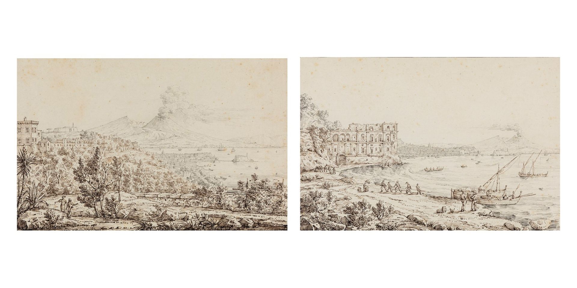 Antonio Senape (Roma 1788-Napoli 1850) - Pair of views with the bay of Naples