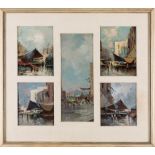 Oscar Ricciardi (Napoli 1864-1935) - Five market scenes in Naples mounted in a single frame