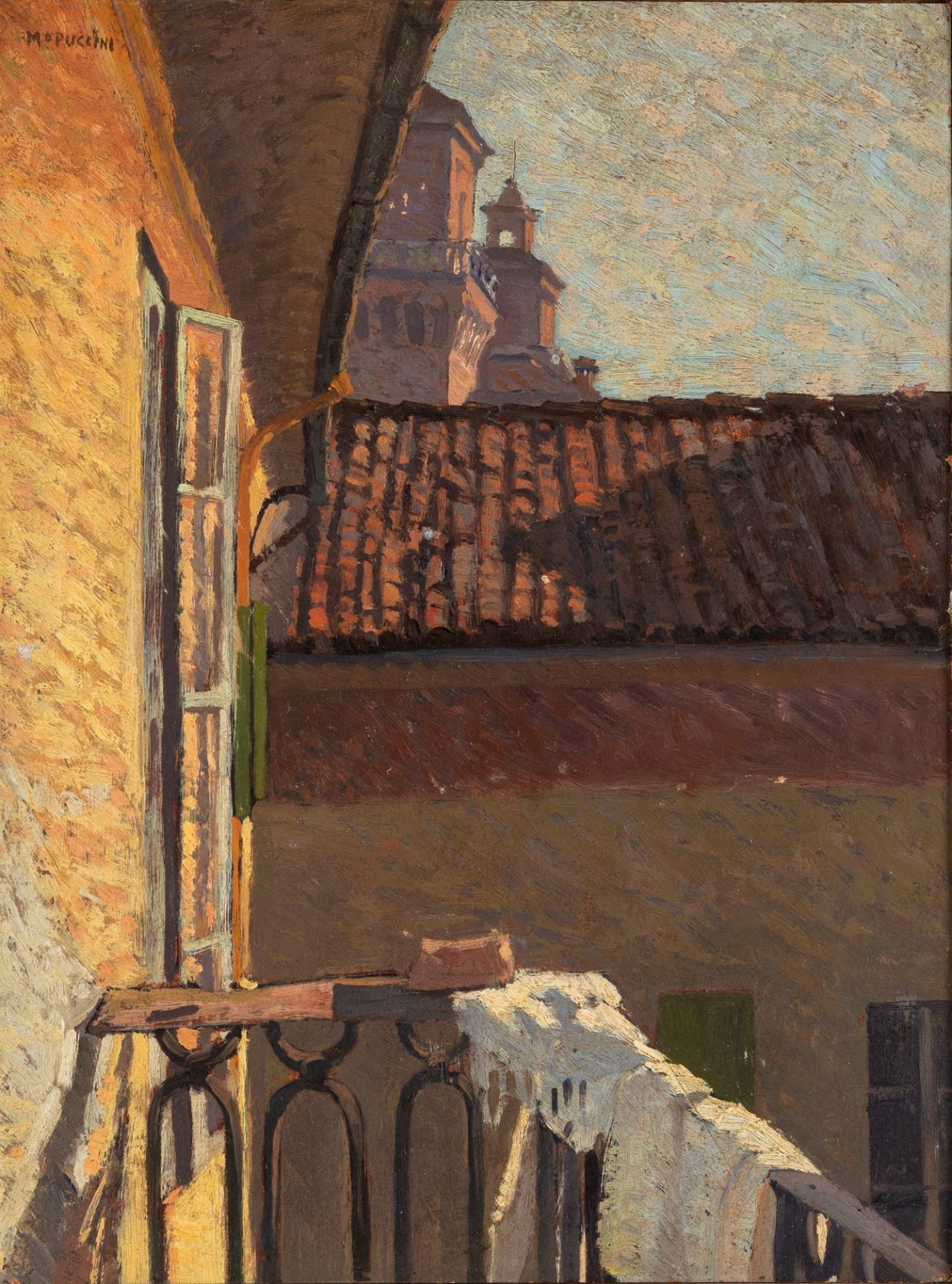 Attribuito a Mario Puccini (Livorno 1869 - Firenze 1920) - The Estense Castle of Ferrara from the te