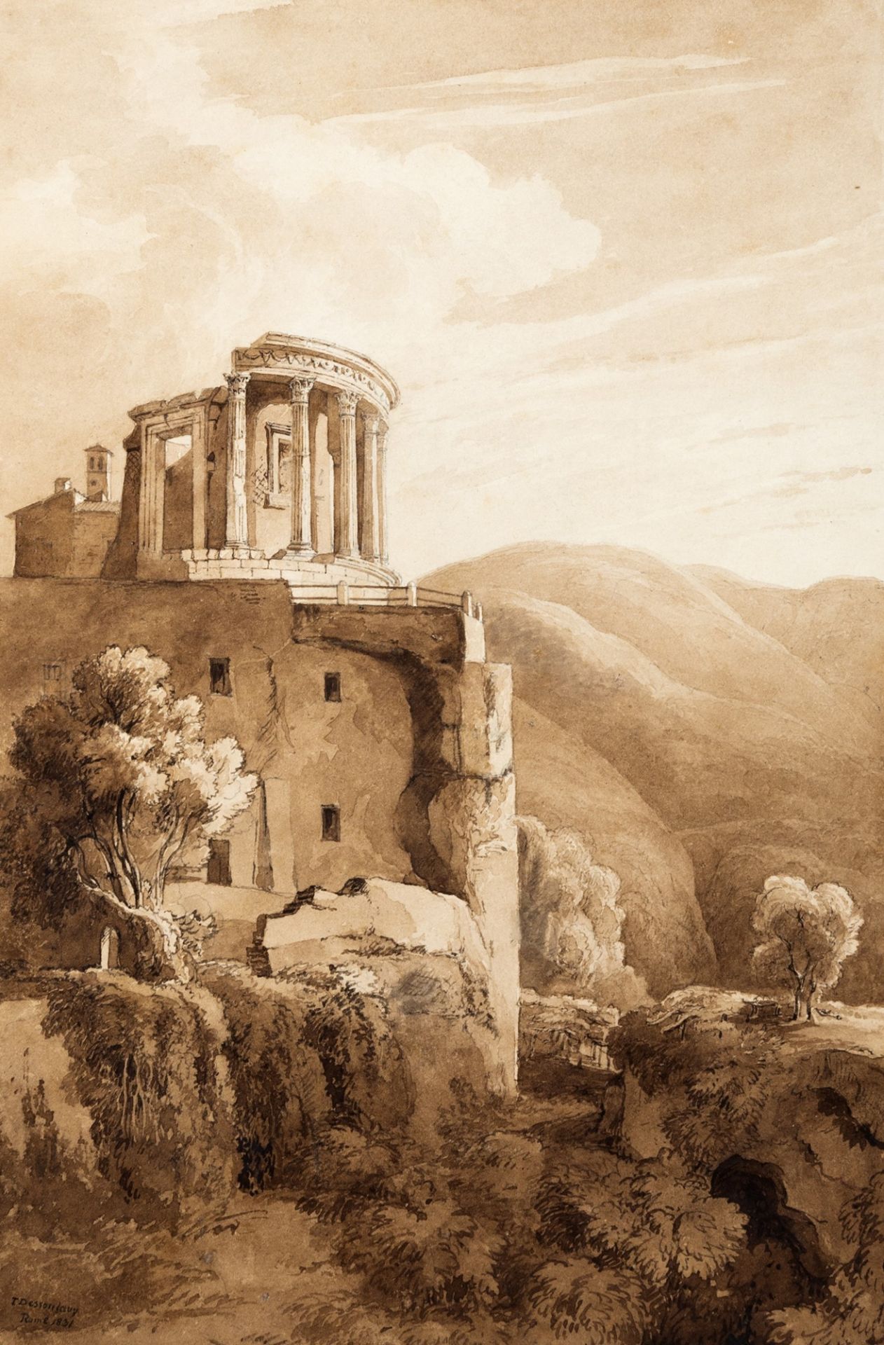 Thomas Dessoulavy (Londra 1801-Roma 1869) - Tivoli, the temple of the Sibyl, 1831