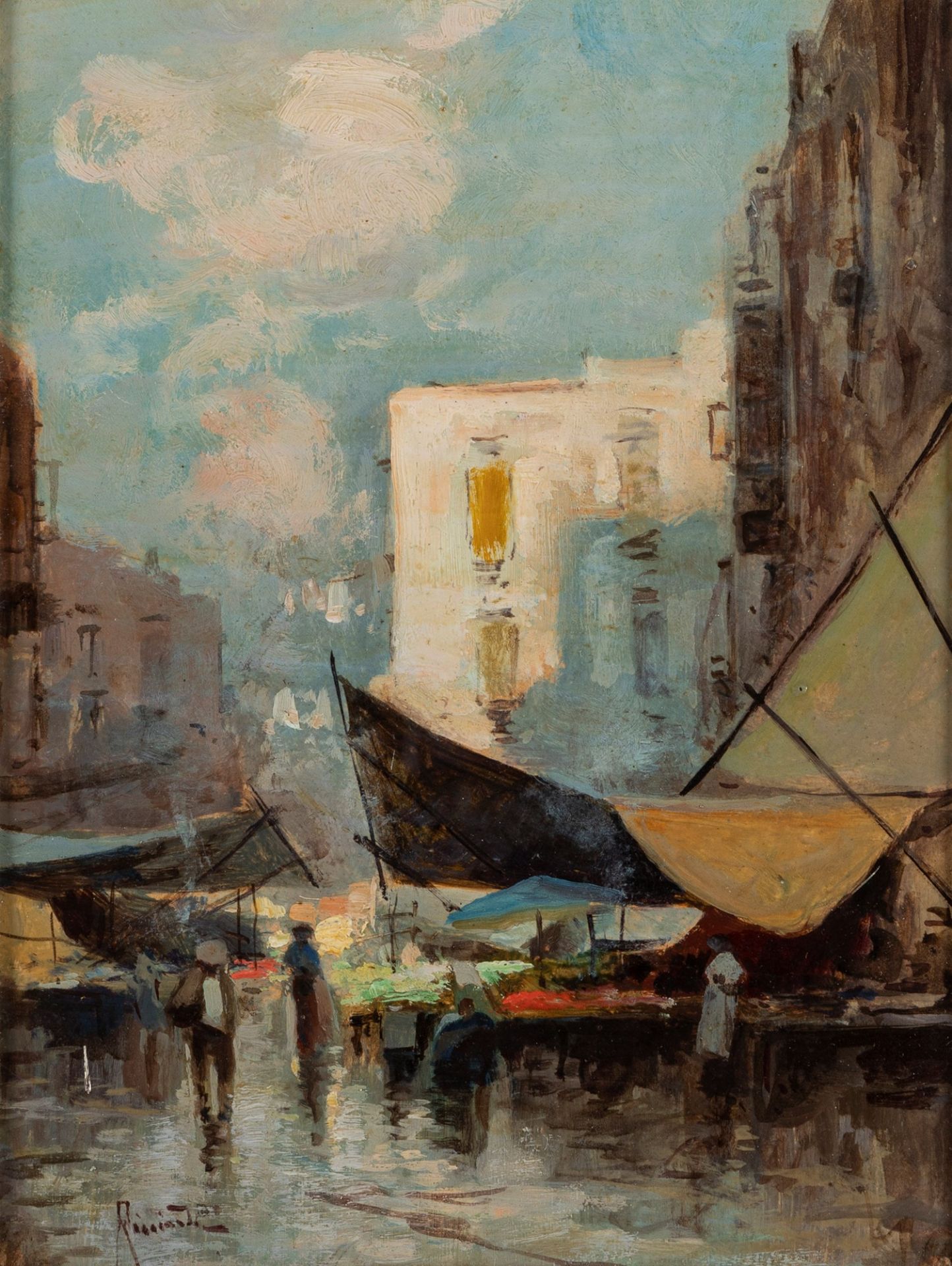 Oscar Ricciardi (Napoli 1864-1935) - Five market scenes in Naples mounted in a single frame - Bild 5 aus 7