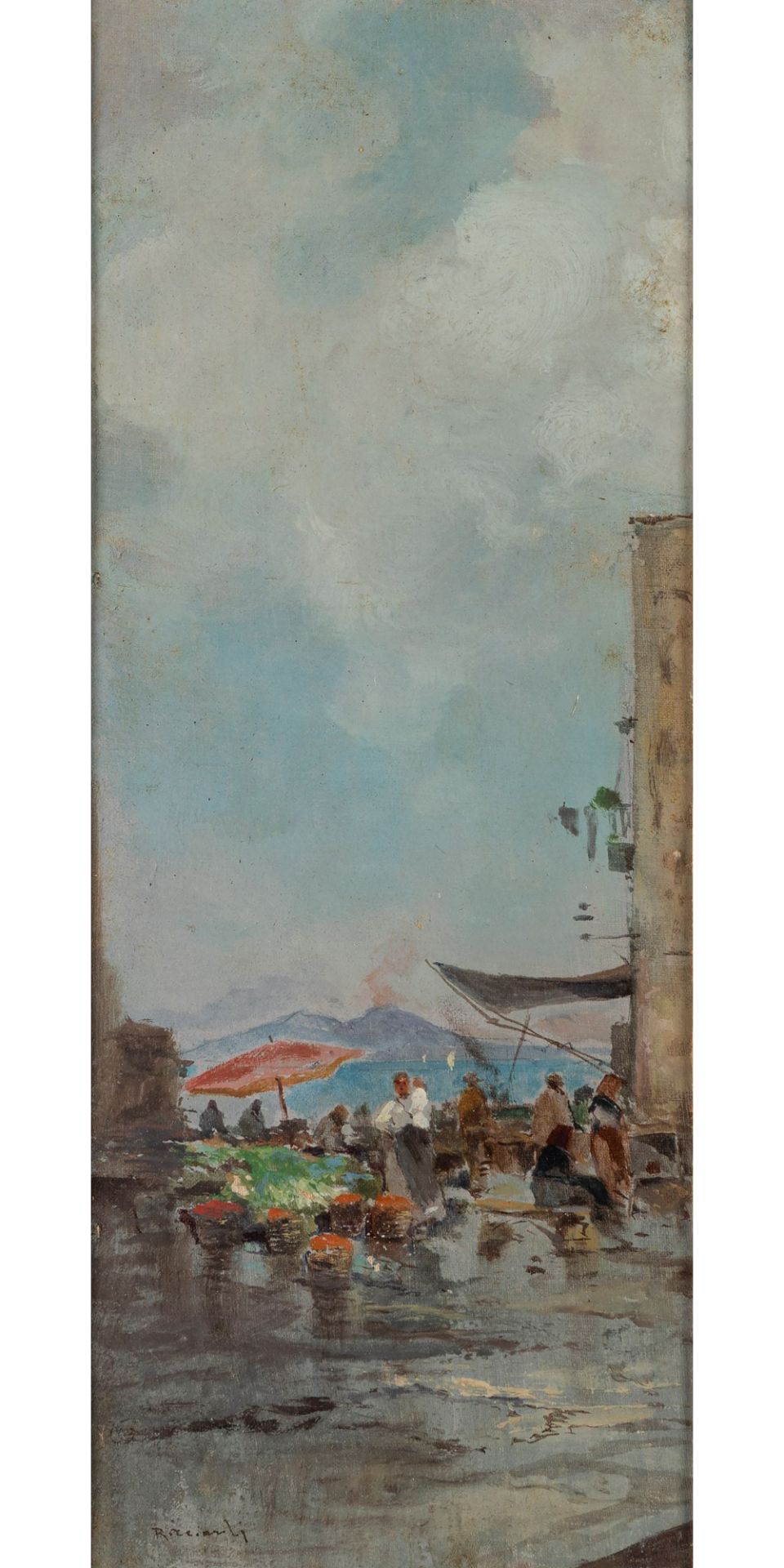 Oscar Ricciardi (Napoli 1864-1935) - Five market scenes in Naples mounted in a single frame - Bild 4 aus 7