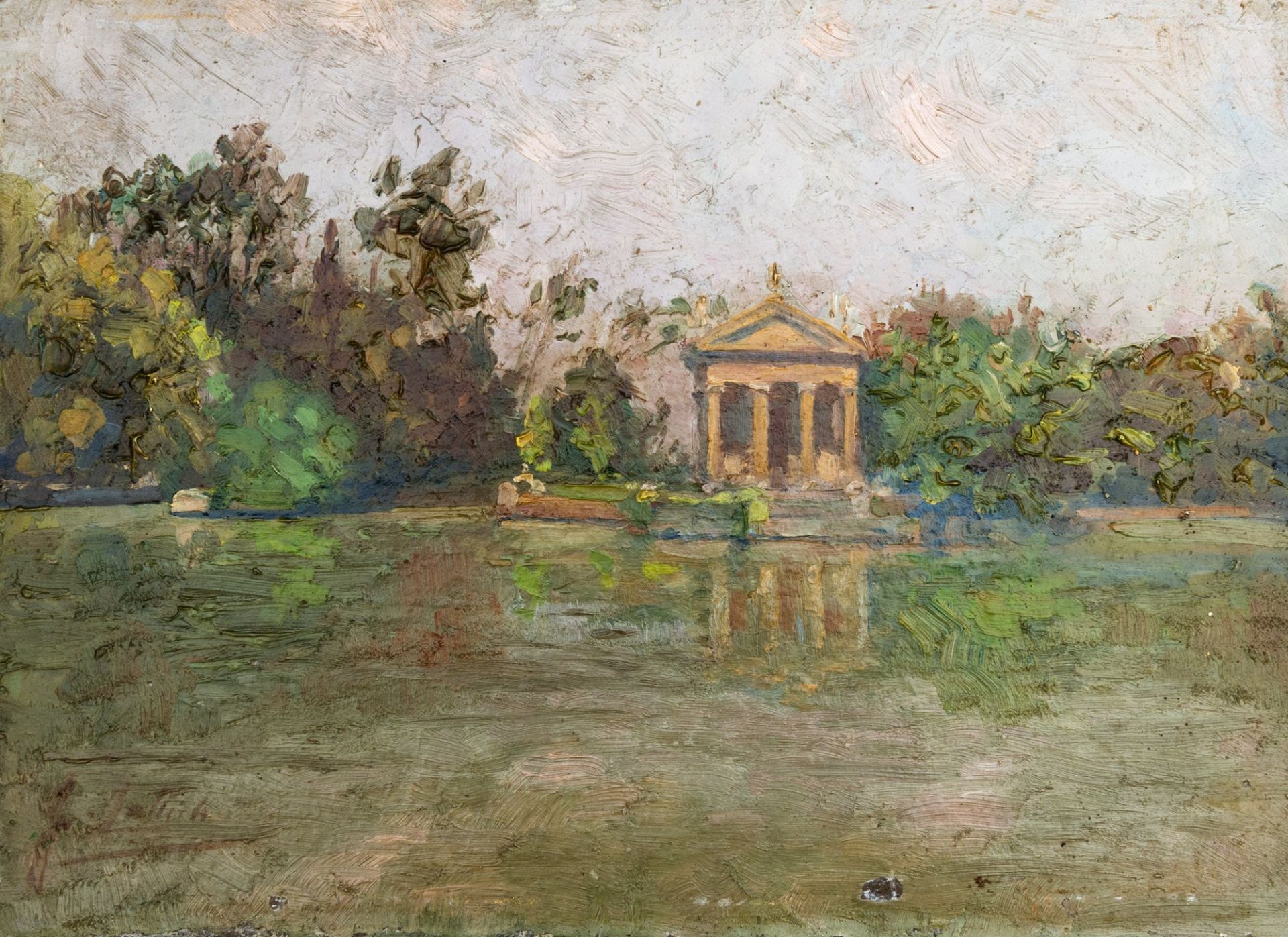 Giuseppe Lallich (Spalato 1867-Roma 1953) - Rome, the small lake of Villa Borghese