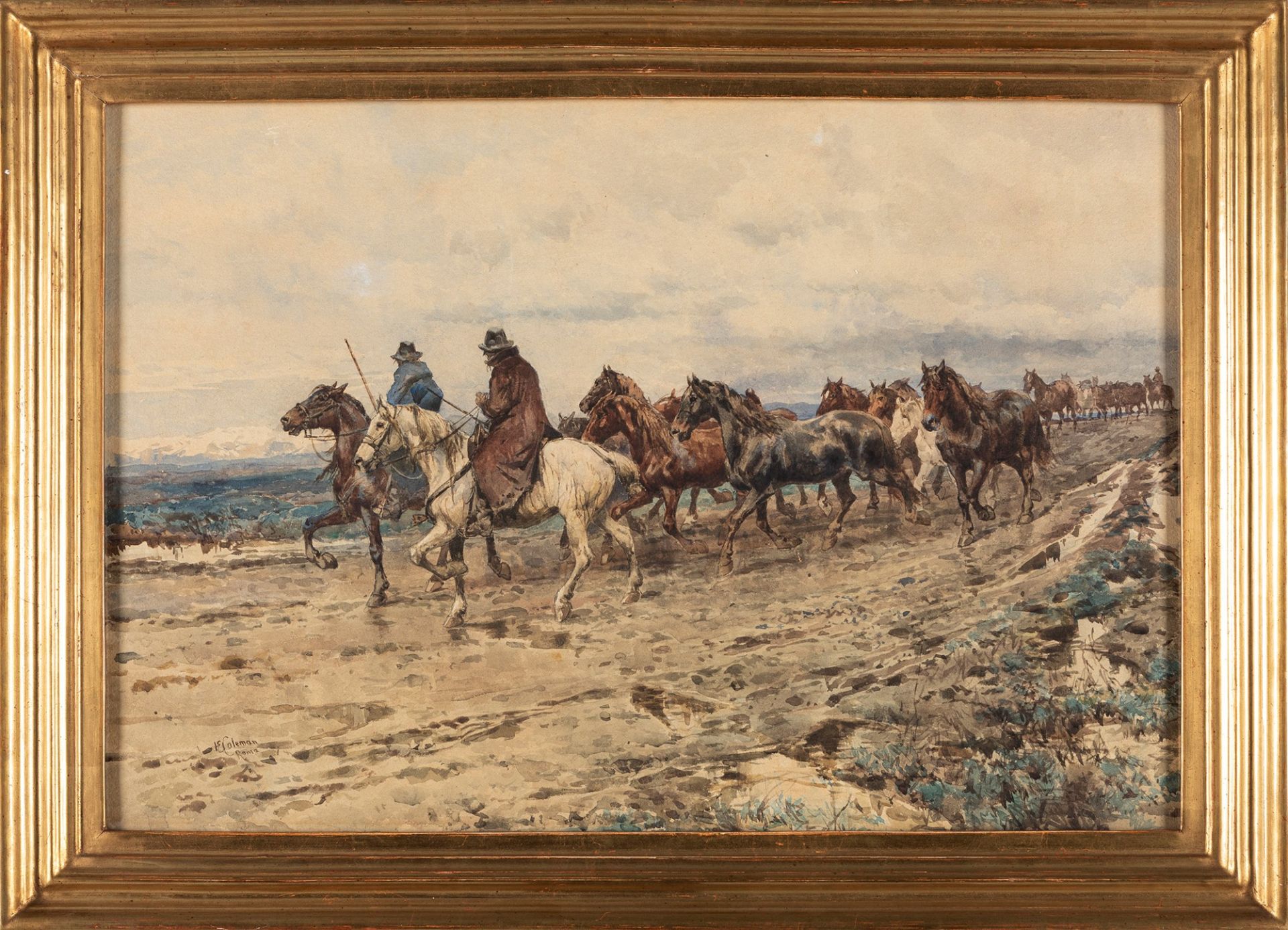 Enrico Coleman (Roma 1846-1911) - Butteri and herd of horses - Bild 2 aus 3