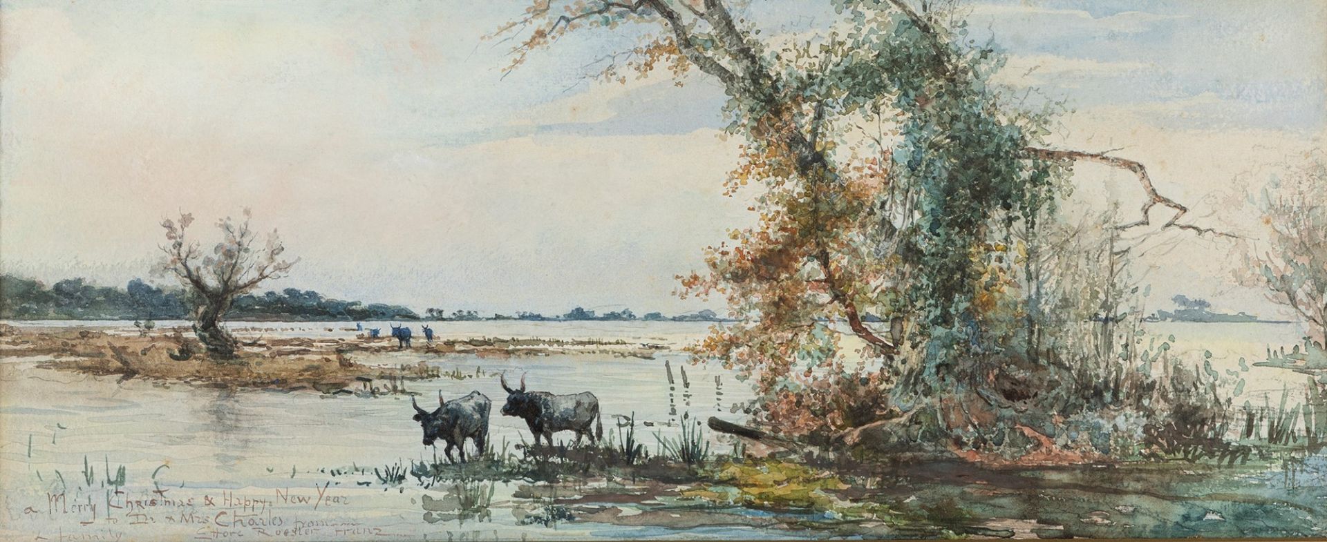 Ettore Roesler Franz (Roma 1845-1907) - Buffaloes in the swamp