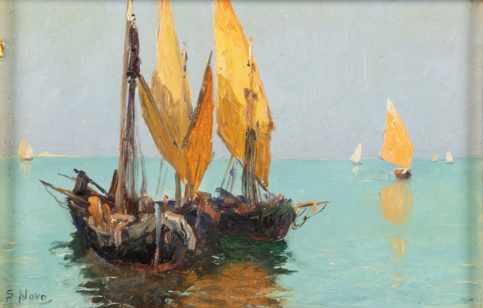 Stefano Novo (Cavarzere 1862-1947) - Boats in the lagoon