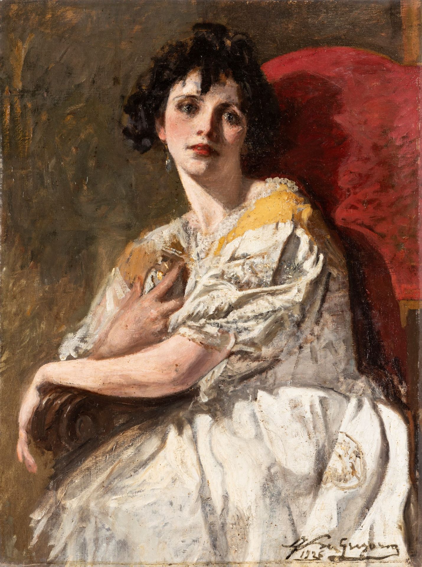 Francesco De Gregorio (Ercolano 1862-Napoli 1939) - Portrait of young woman with white dress, 1926