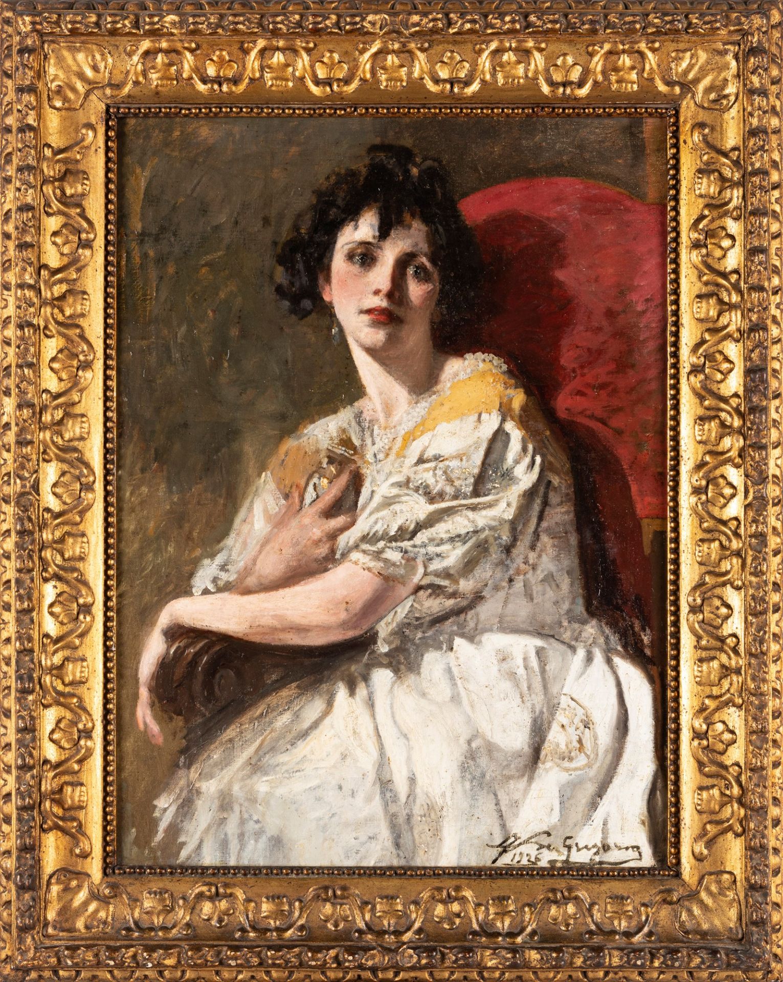 Francesco De Gregorio (Ercolano 1862-Napoli 1939) - Portrait of young woman with white dress, 1926 - Bild 2 aus 3