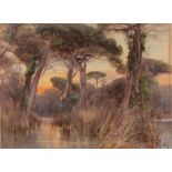 Onorato Carlandi (Roma 1848-1939) - "Sunset in the forest of Castel Fusano"