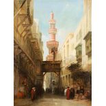 Scuola europea del XIX secolo - Orientalist scene with minaret in the background