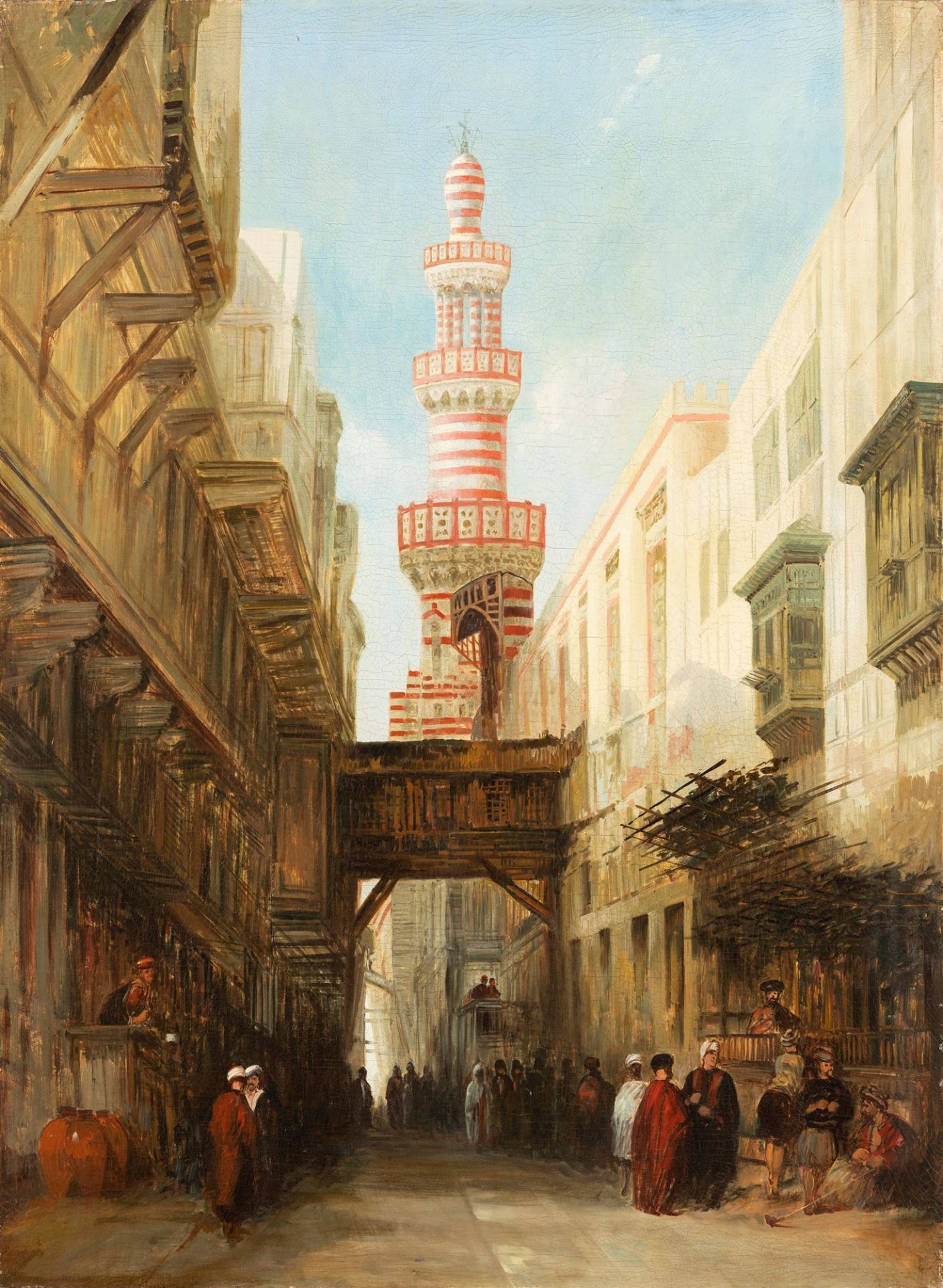 Scuola europea del XIX secolo - Orientalist scene with minaret in the background