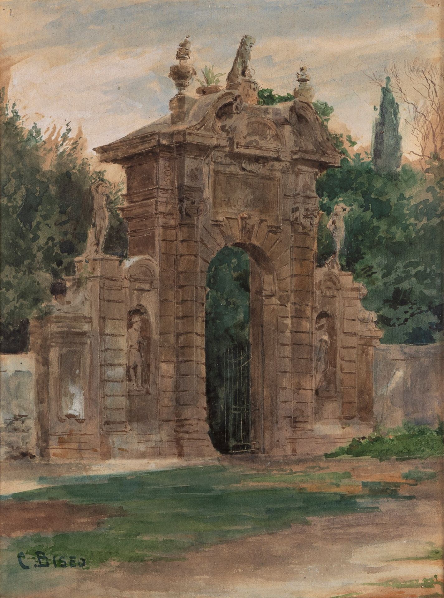 Cesare Biseo (Roma 1843-1909) - Frascati, the portal of Villa Falconieri