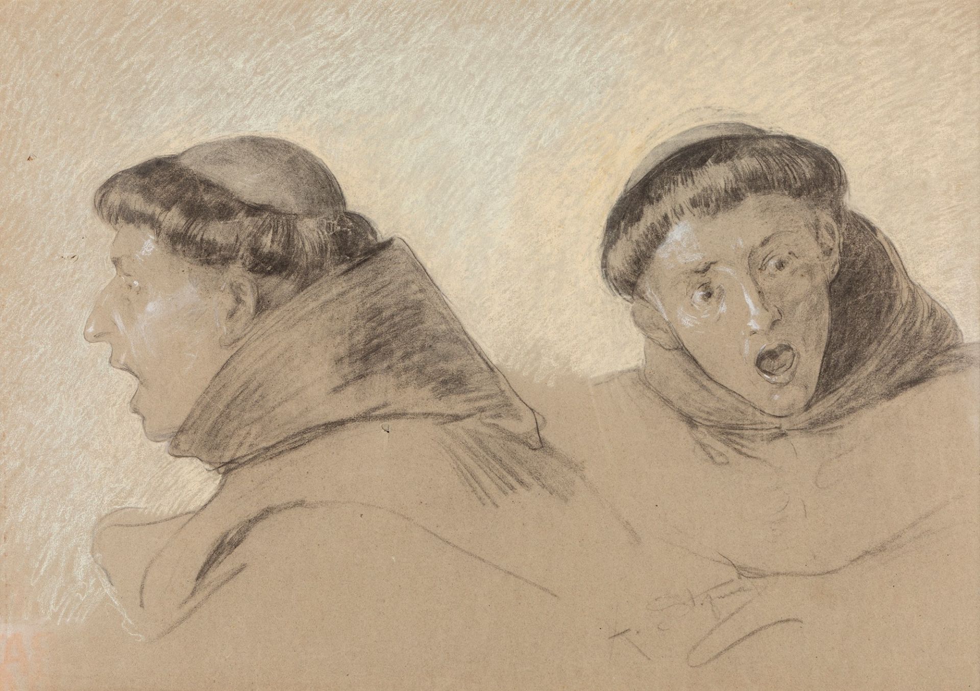 Attilio Stefanori (Roma 1860-1911) - Studies of a friar's head for "Il Sacco di Roma"