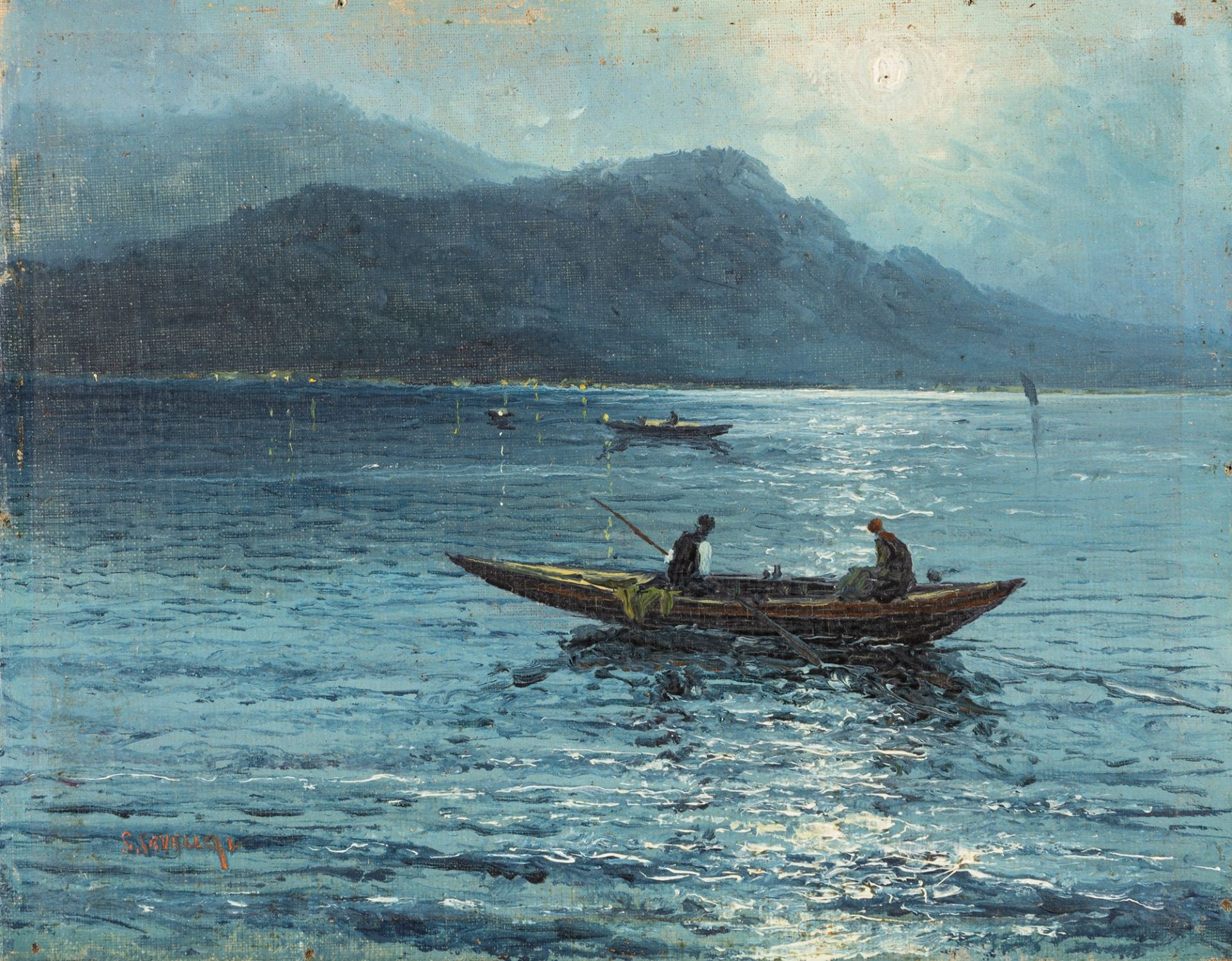 Giovanni Cavalleri (Sabbio Bergamasco 1858-Bergamo 1934) - Fishermen in the moonlight