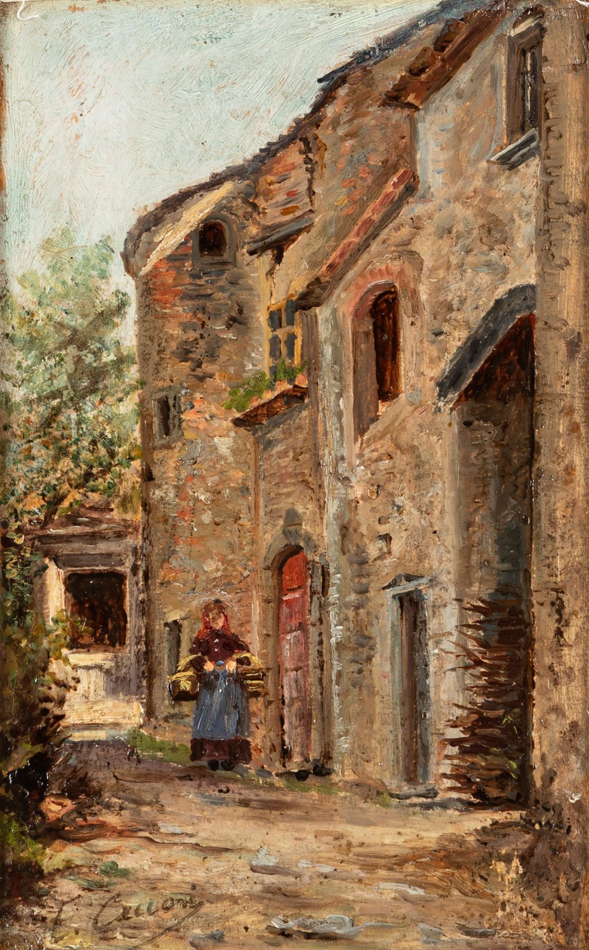 Eugenio Cecconi (Livorno 1842-Firenze 1903) - Peasant woman in the village