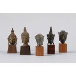 Five small bronze Buddha's head. Thailand end of 18th century/early 19th century