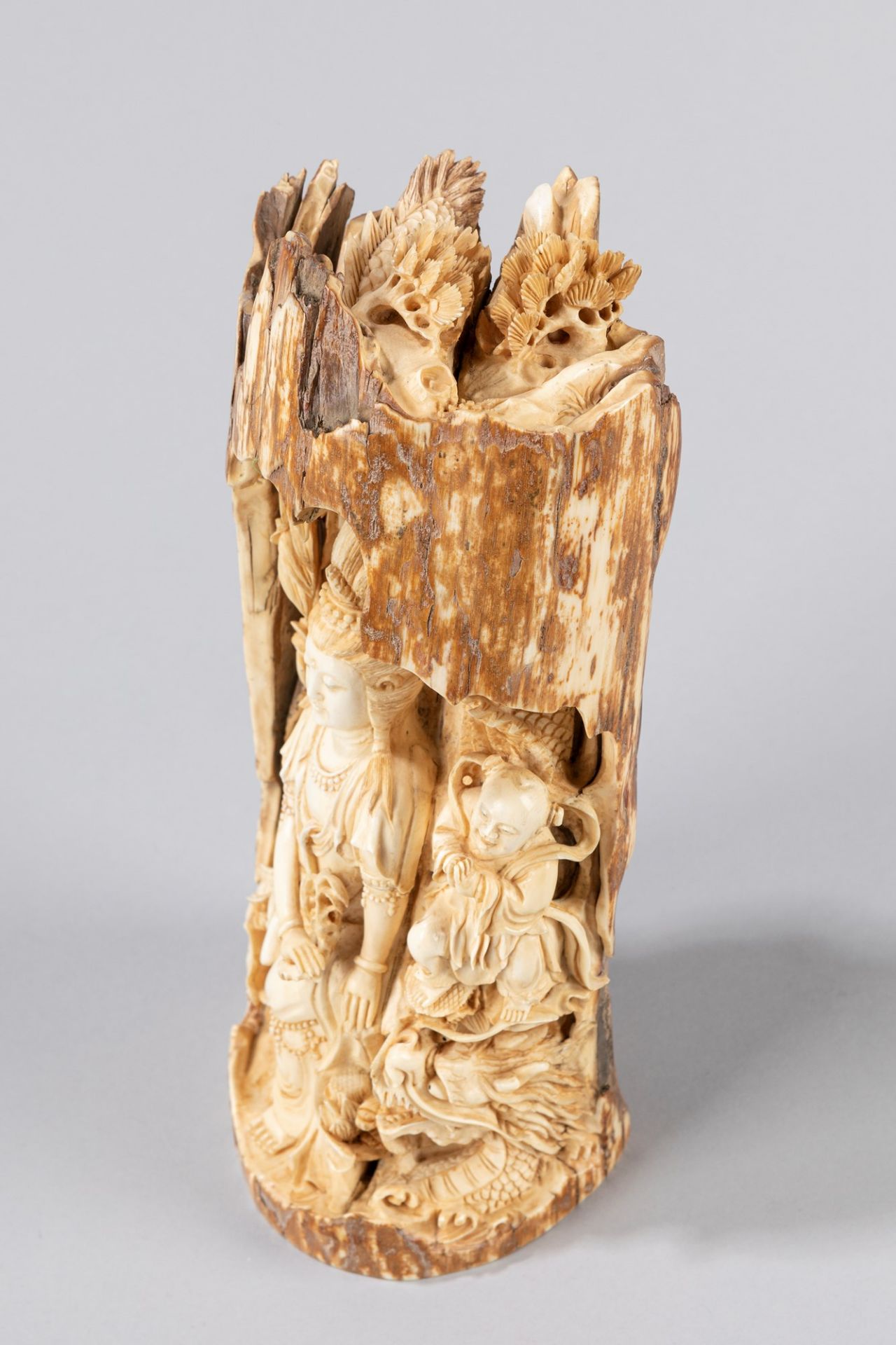 A Chinese mammoth fossil tusk carving of a Guanyin, the carving 19th century - Image 2 of 2