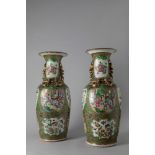 A pair of Famille Rose Canton porcelain vases. China, 19th century