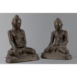 Two seated bronze Buddha. Burma, 19th century